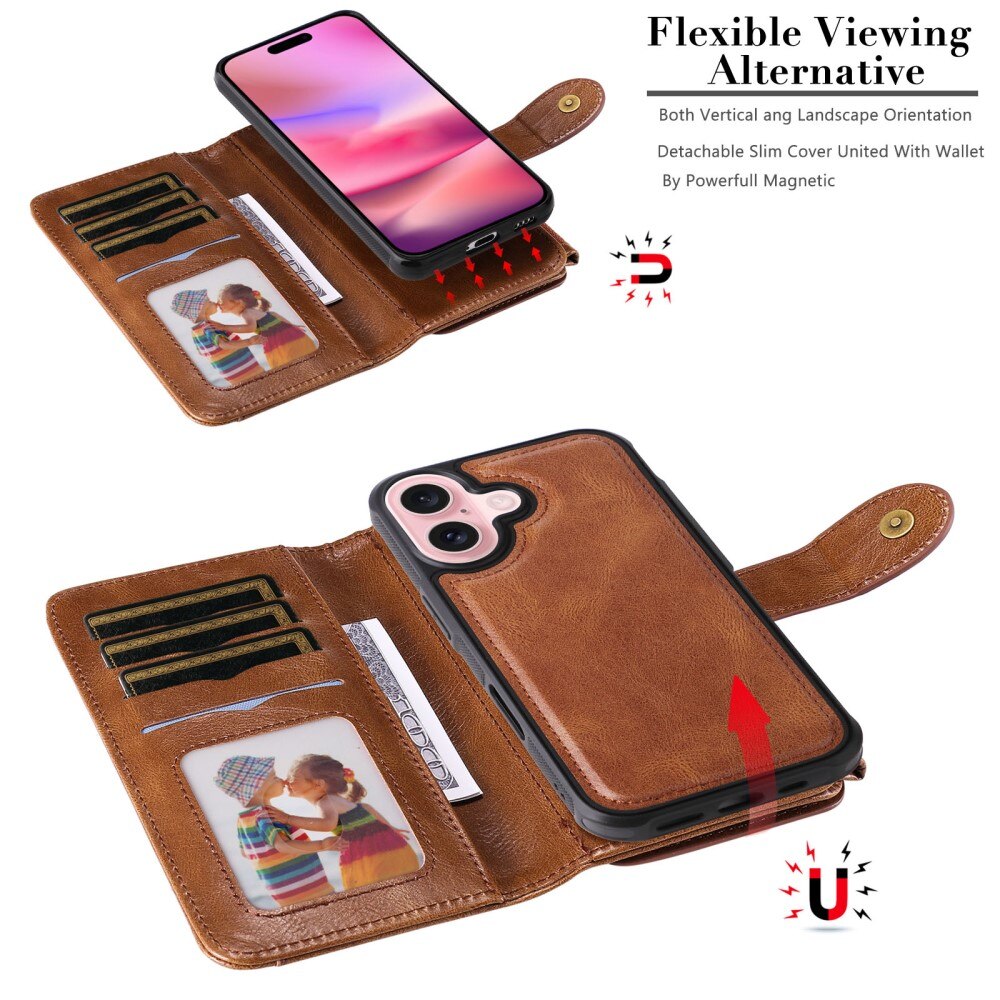 Magnet Leather Multi Wallet iPhone 16 marrone