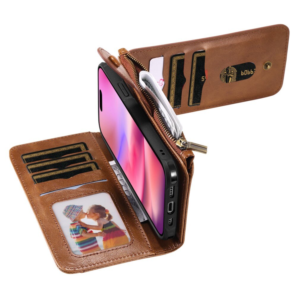 Magnet Leather Multi Wallet iPhone 16 marrone