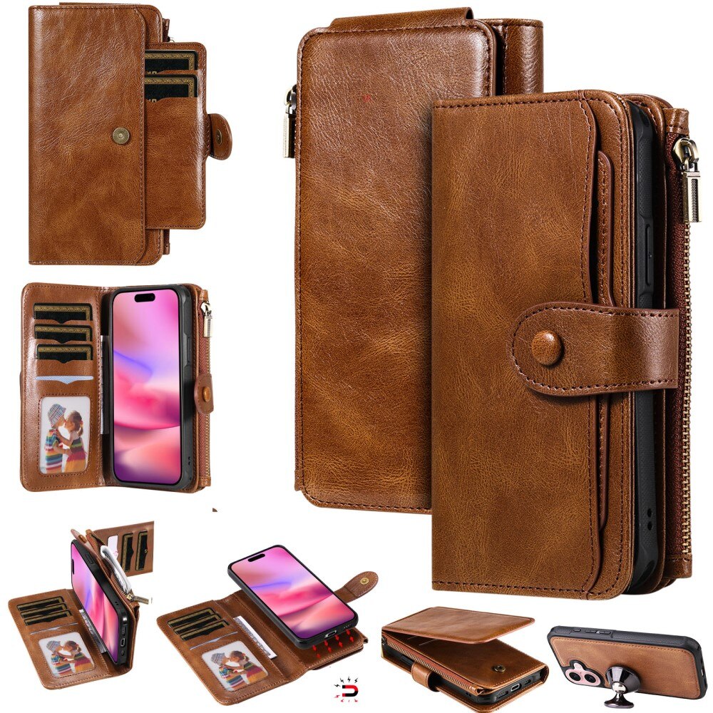 Magnet Leather Multi Wallet iPhone 16 marrone