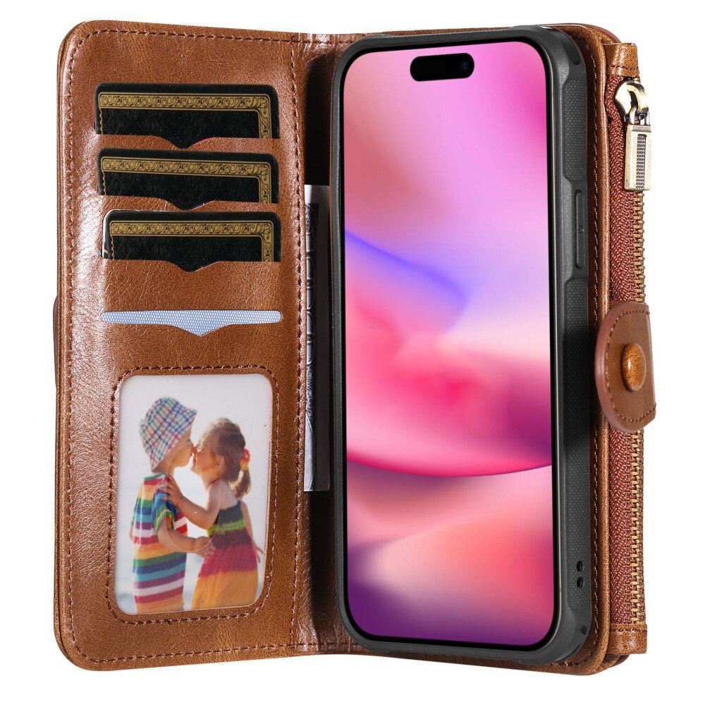 Magnet Leather Multi Wallet iPhone 16 marrone