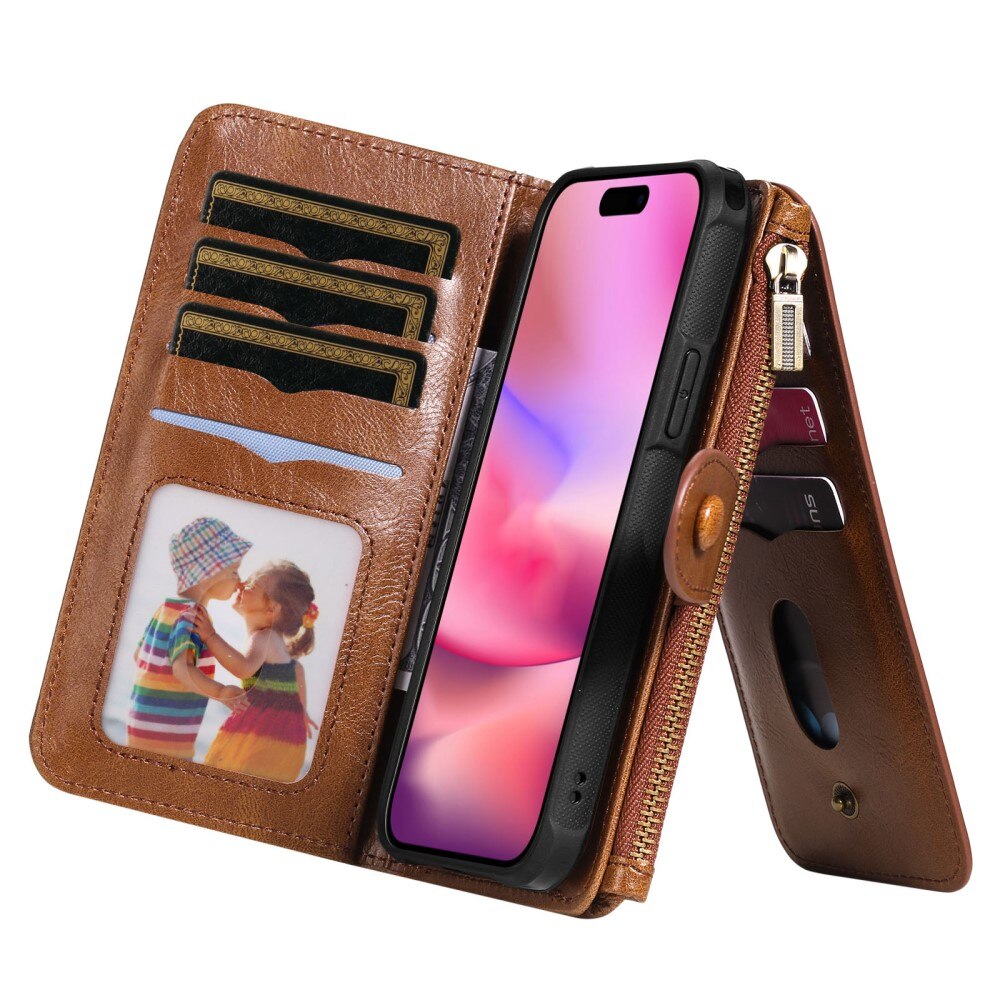 Magnet Leather Multi Wallet iPhone 16 marrone