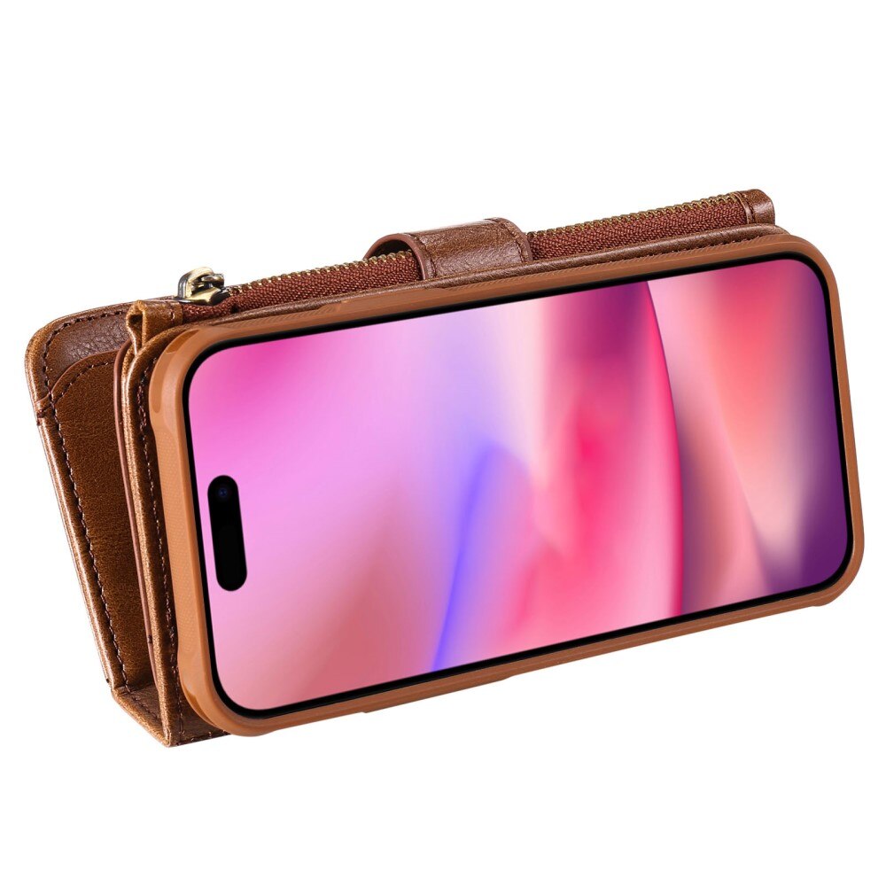 Magnet Leather Multi Wallet iPhone 16 marrone