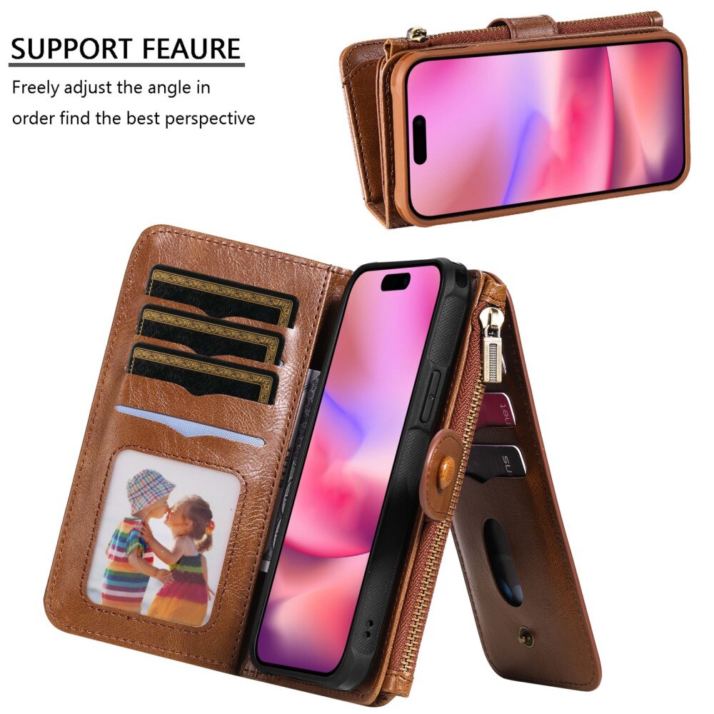 Magnet Leather Multi Wallet iPhone 16 marrone