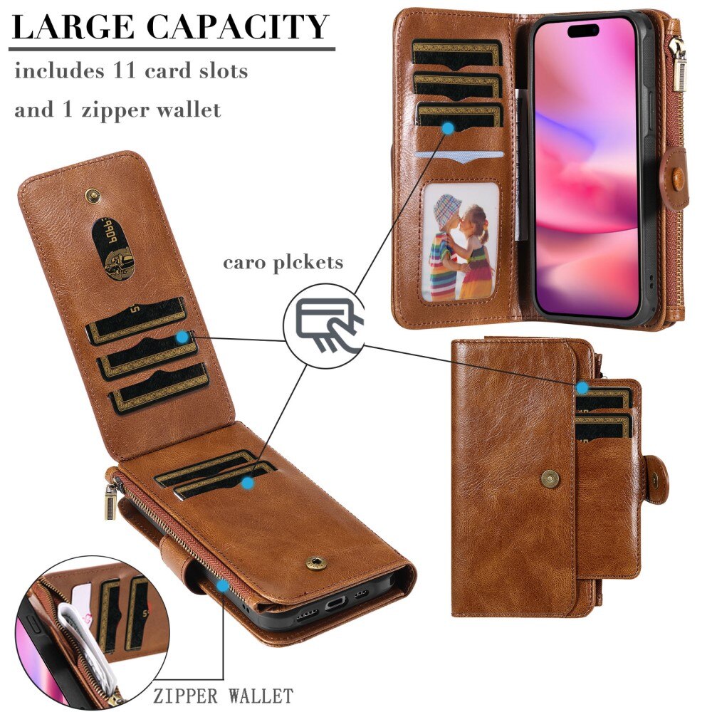 Magnet Leather Multi Wallet iPhone 16 marrone