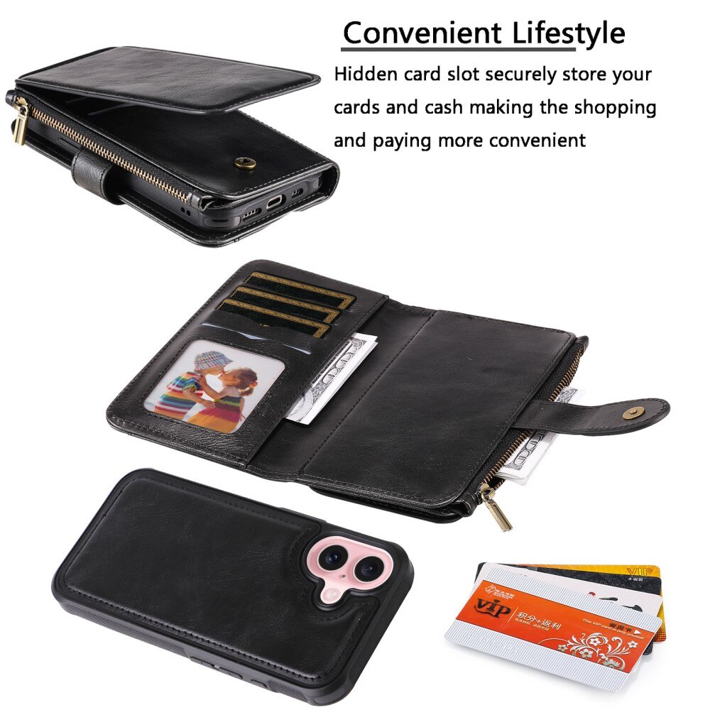 Magnet Leather Multi Wallet iPhone 16 nero