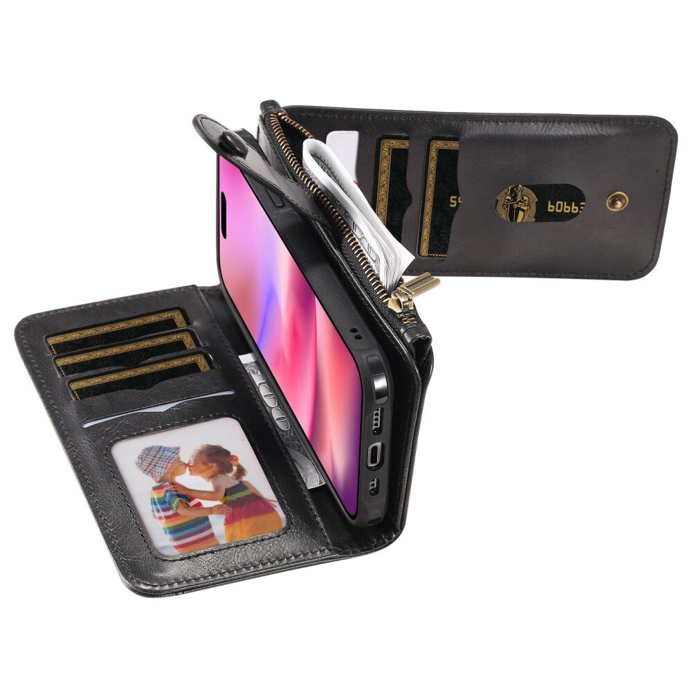 Magnet Leather Multi Wallet iPhone 16 nero