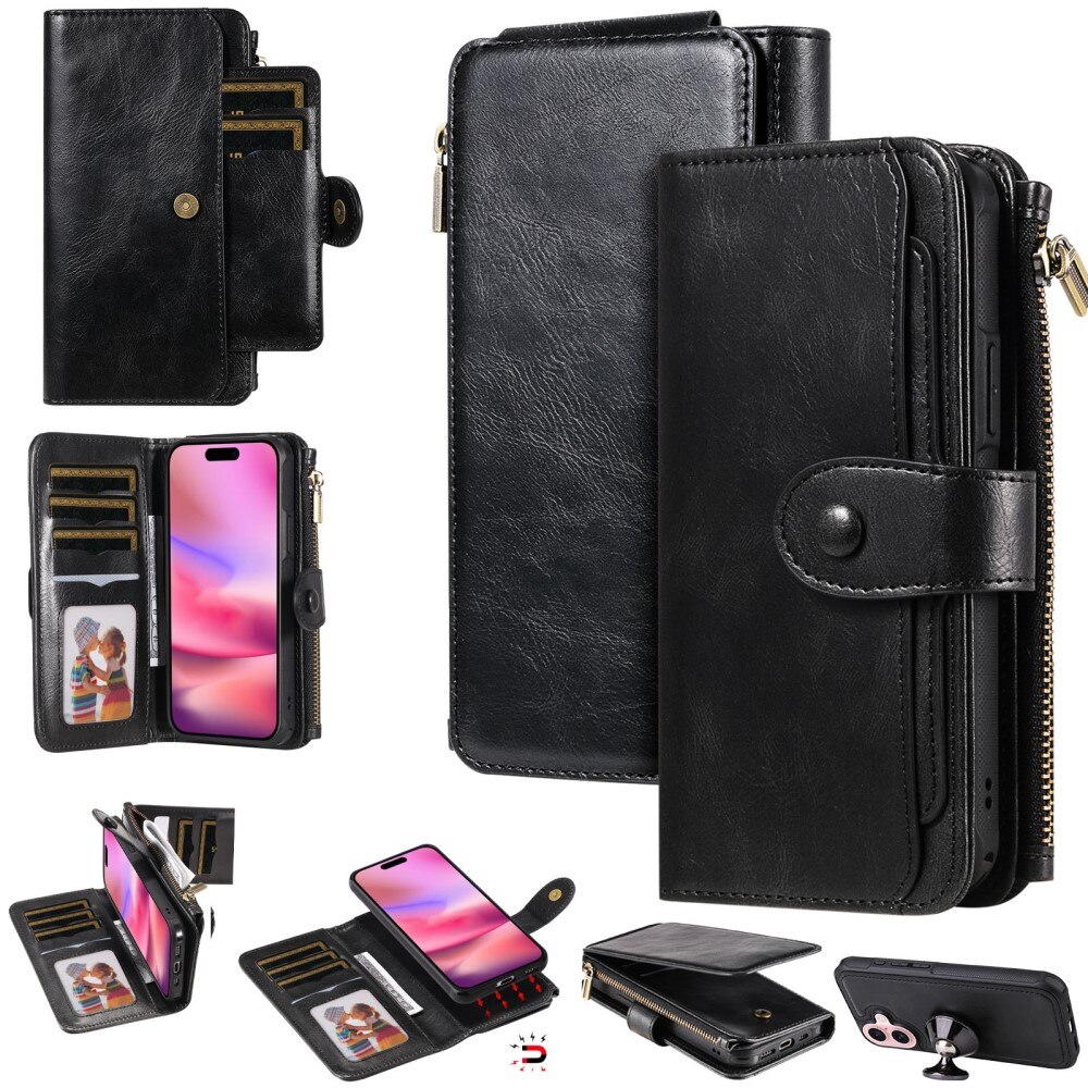 Magnet Leather Multi Wallet iPhone 16 nero