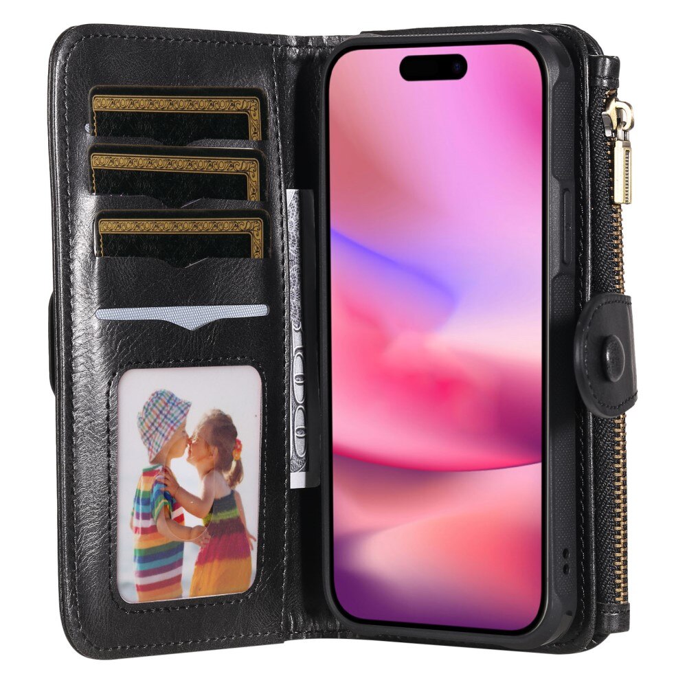 Magnet Leather Multi Wallet iPhone 16 nero