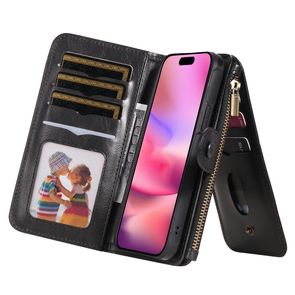 Magnet Leather Multi Wallet iPhone 16 nero