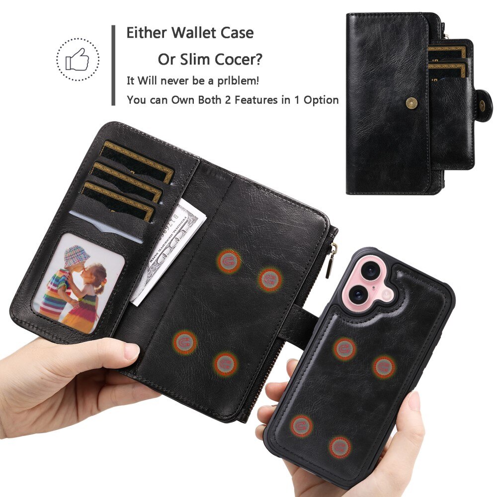 Magnet Leather Multi Wallet iPhone 16 nero