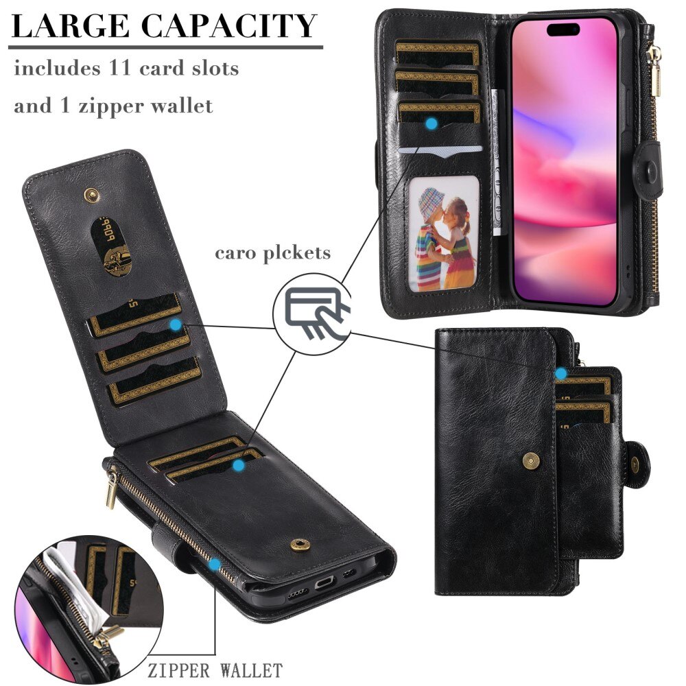 Magnet Leather Multi Wallet iPhone 16 nero