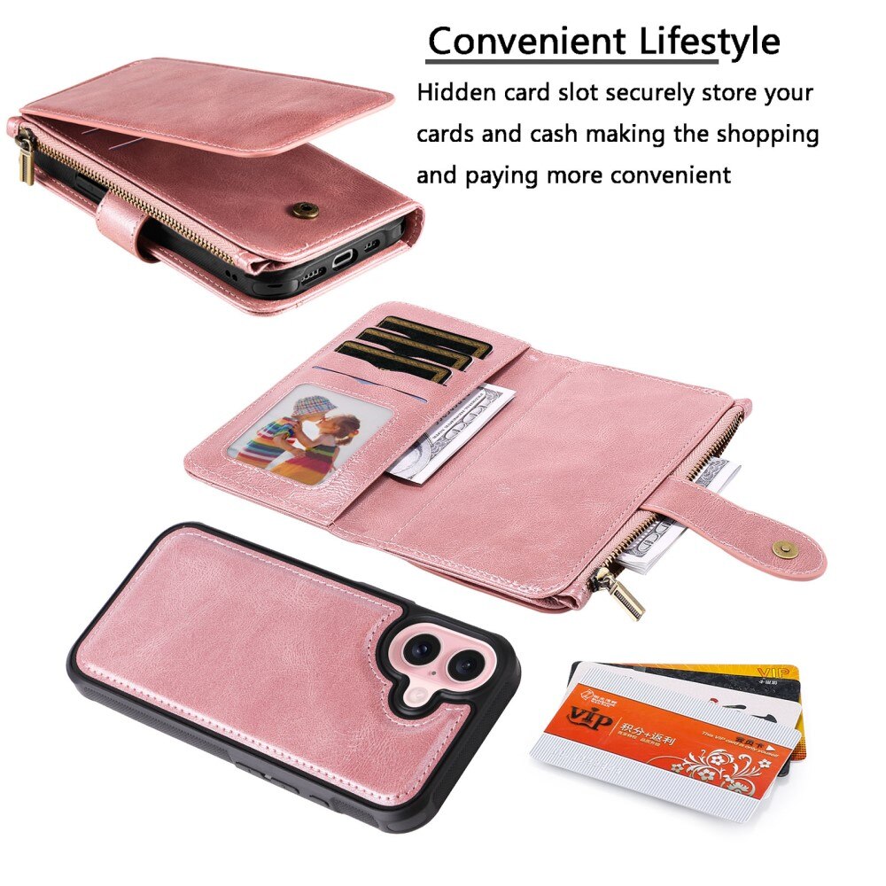 Magnet Leather Multi Wallet iPhone 16 rosa