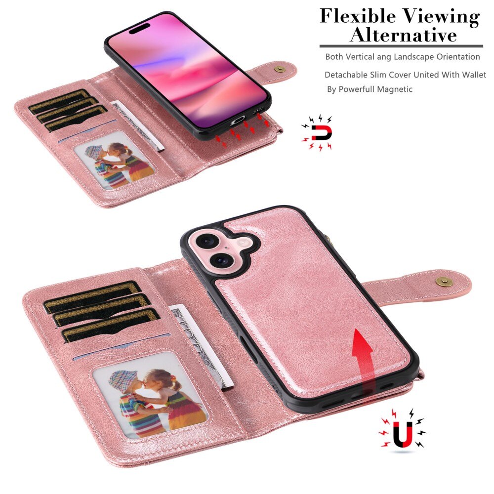 Magnet Leather Multi Wallet iPhone 16 rosa