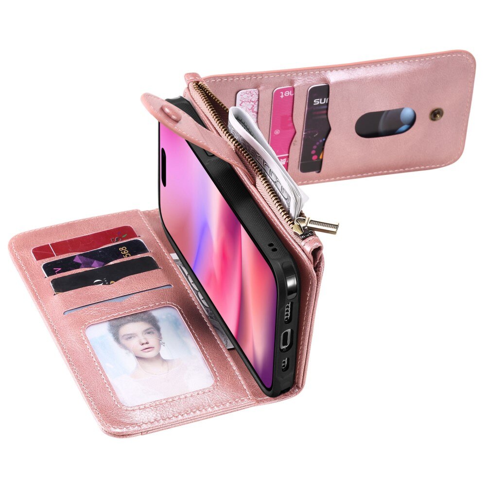 Magnet Leather Multi Wallet iPhone 16 rosa