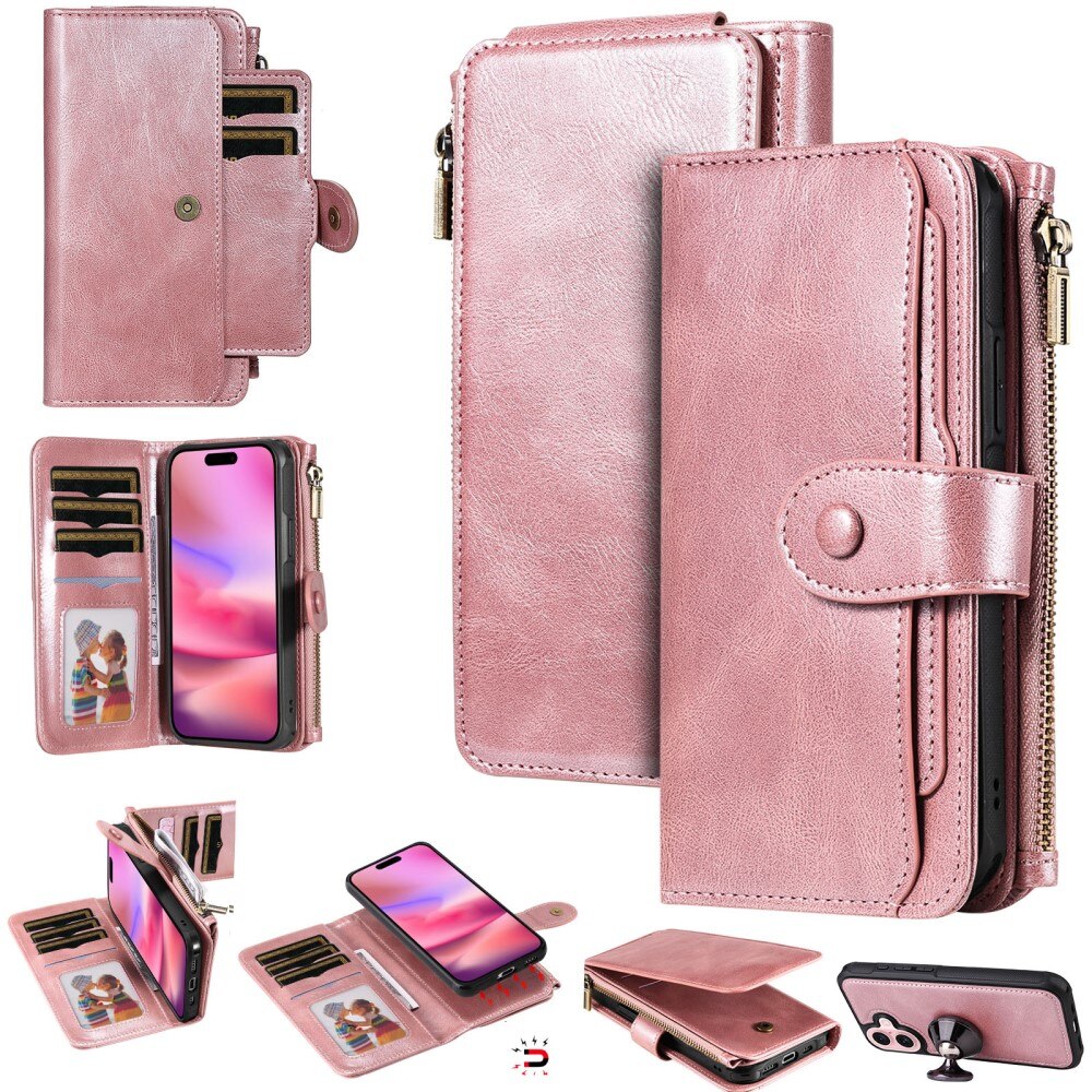 Magnet Leather Multi Wallet iPhone 16 rosa