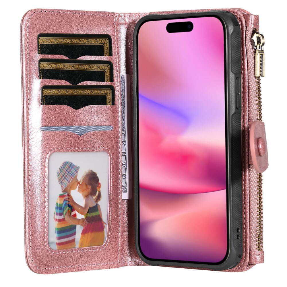 Magnet Leather Multi Wallet iPhone 16 rosa