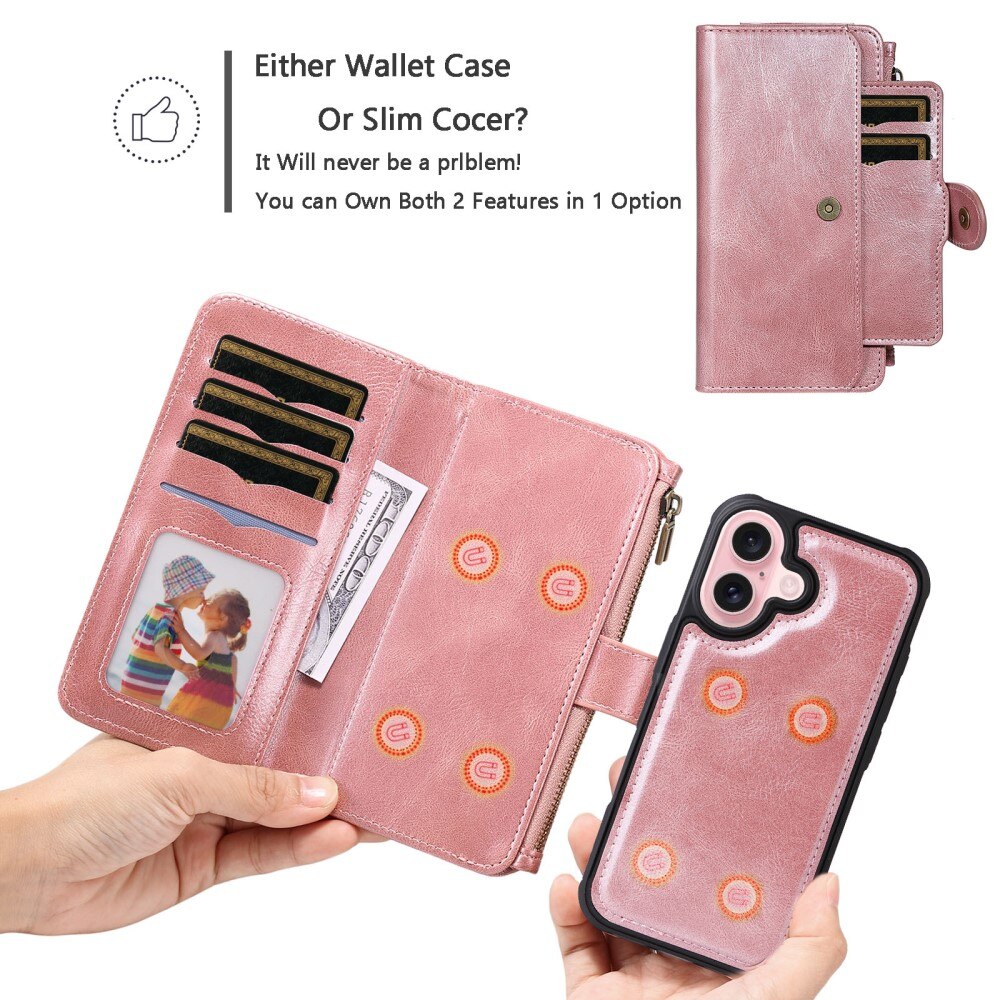 Magnet Leather Multi Wallet iPhone 16 rosa