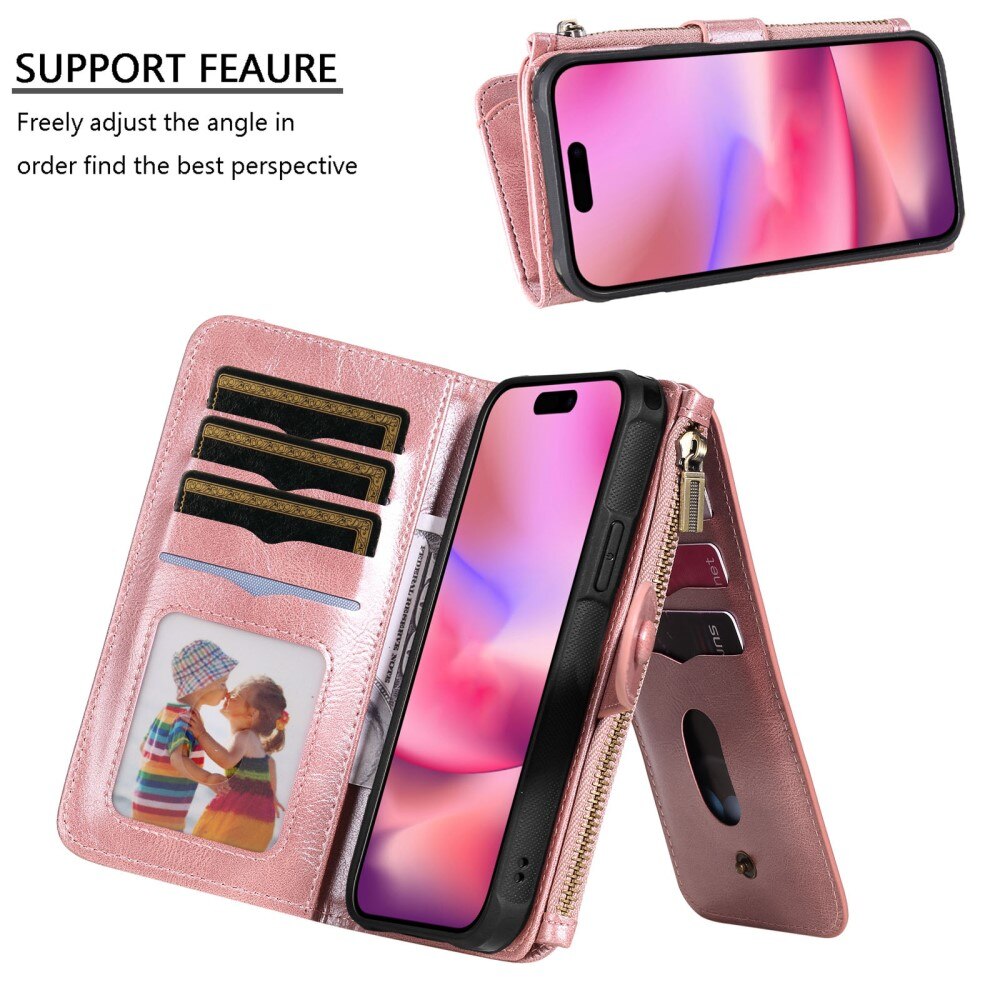 Magnet Leather Multi Wallet iPhone 16 rosa