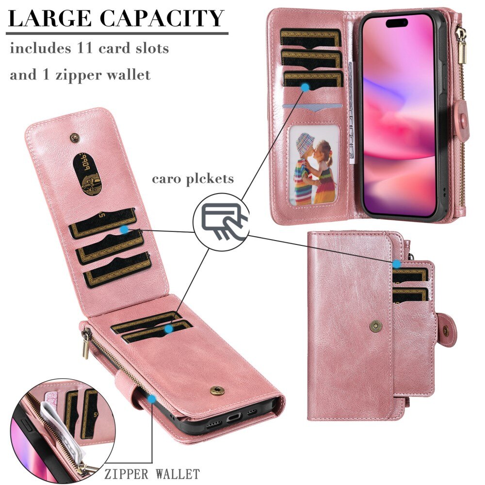 Magnet Leather Multi Wallet iPhone 16 rosa