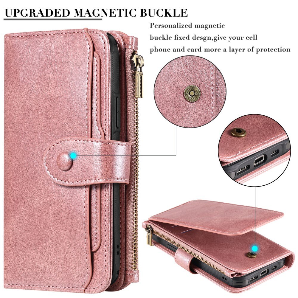 Magnet Leather Multi Wallet iPhone 16 rosa