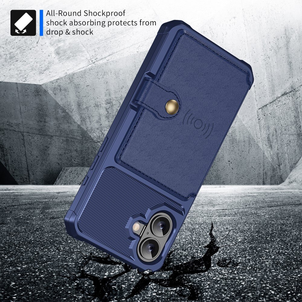 Cover con portacarte Tough Multi-slot iPhone 16 blu