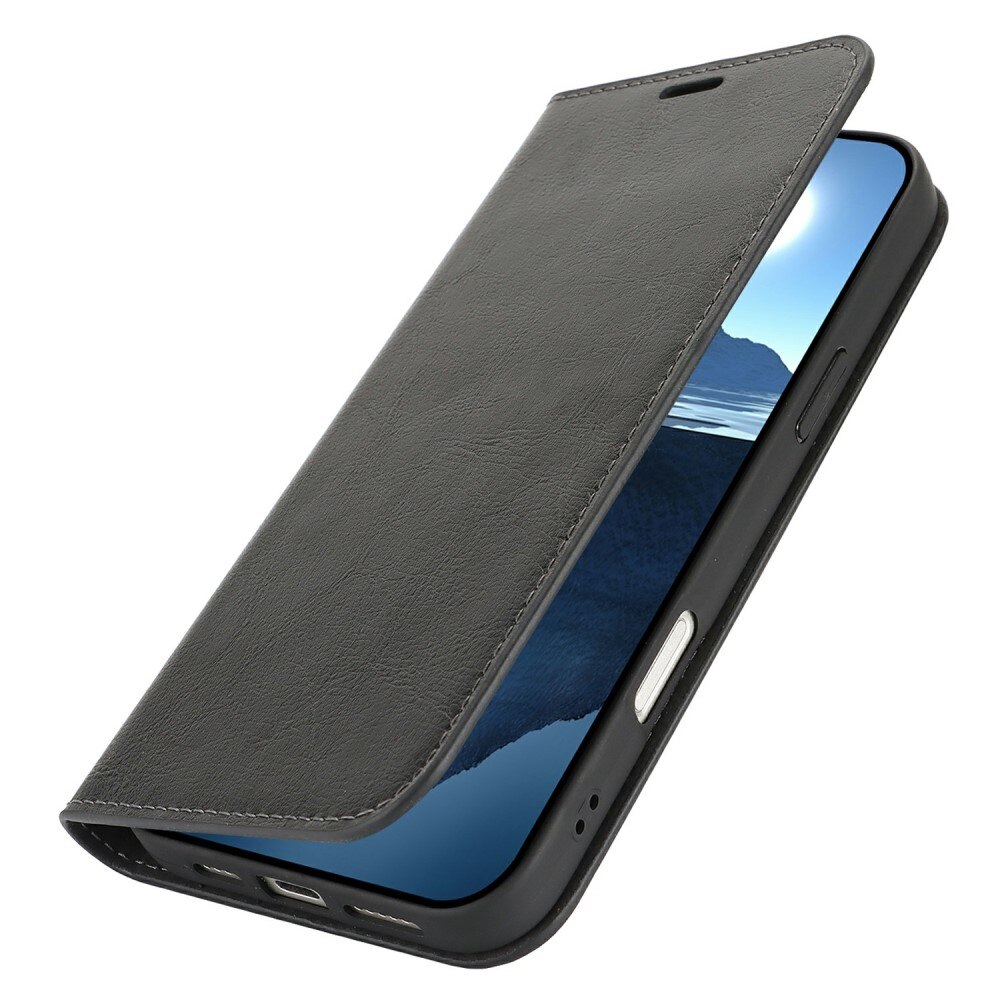 Cover Portafoglio in vera pelle iPhone 16 Plus nero