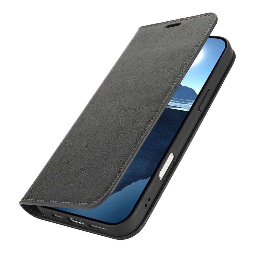 Cover Portafoglio in vera pelle iPhone 16 Pro nero