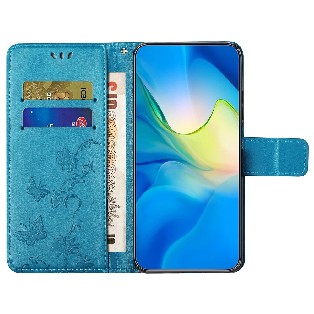 Custodia in pelle a farfalle per Motorola Moto G55, blu