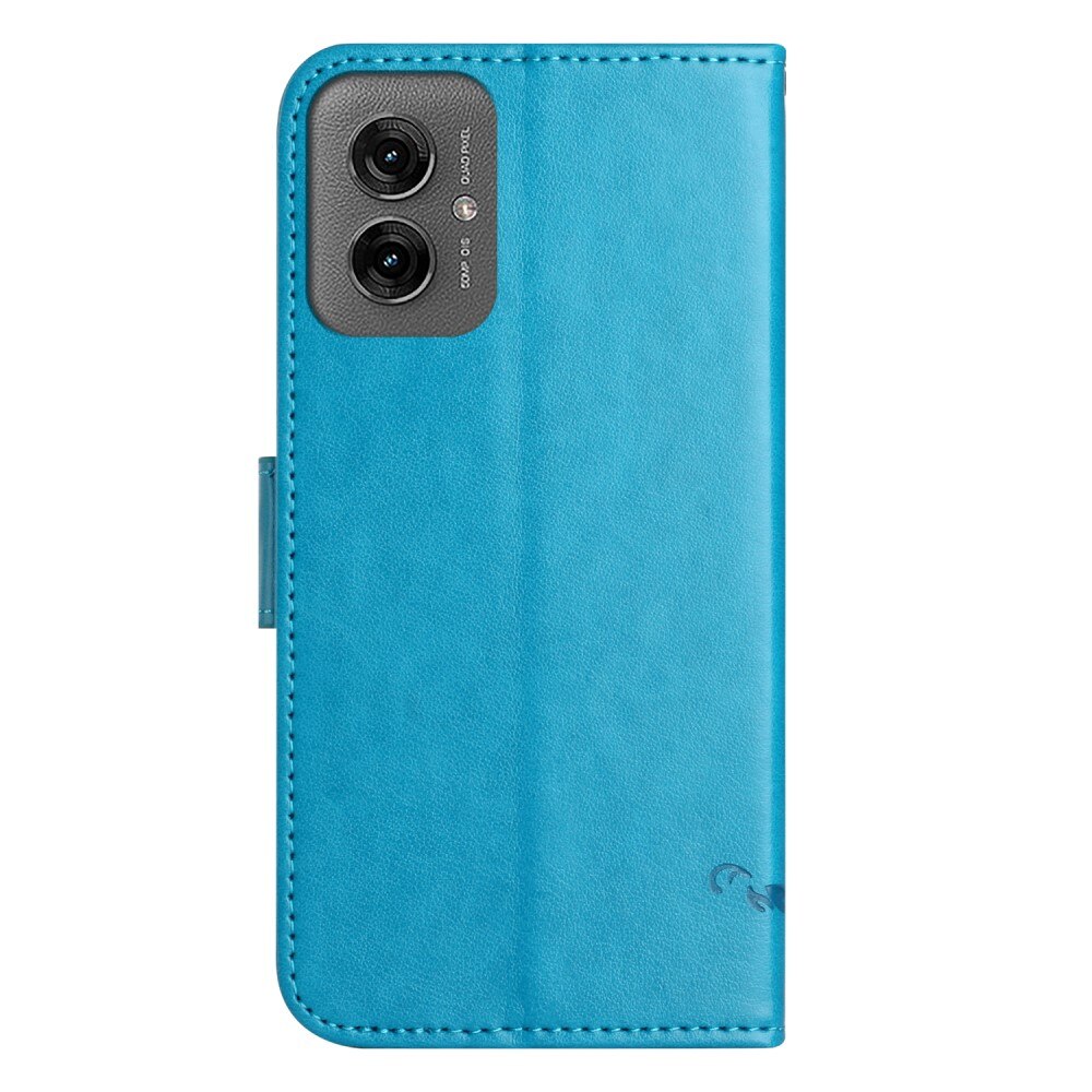 Custodia in pelle a farfalle per Motorola Moto G55, blu