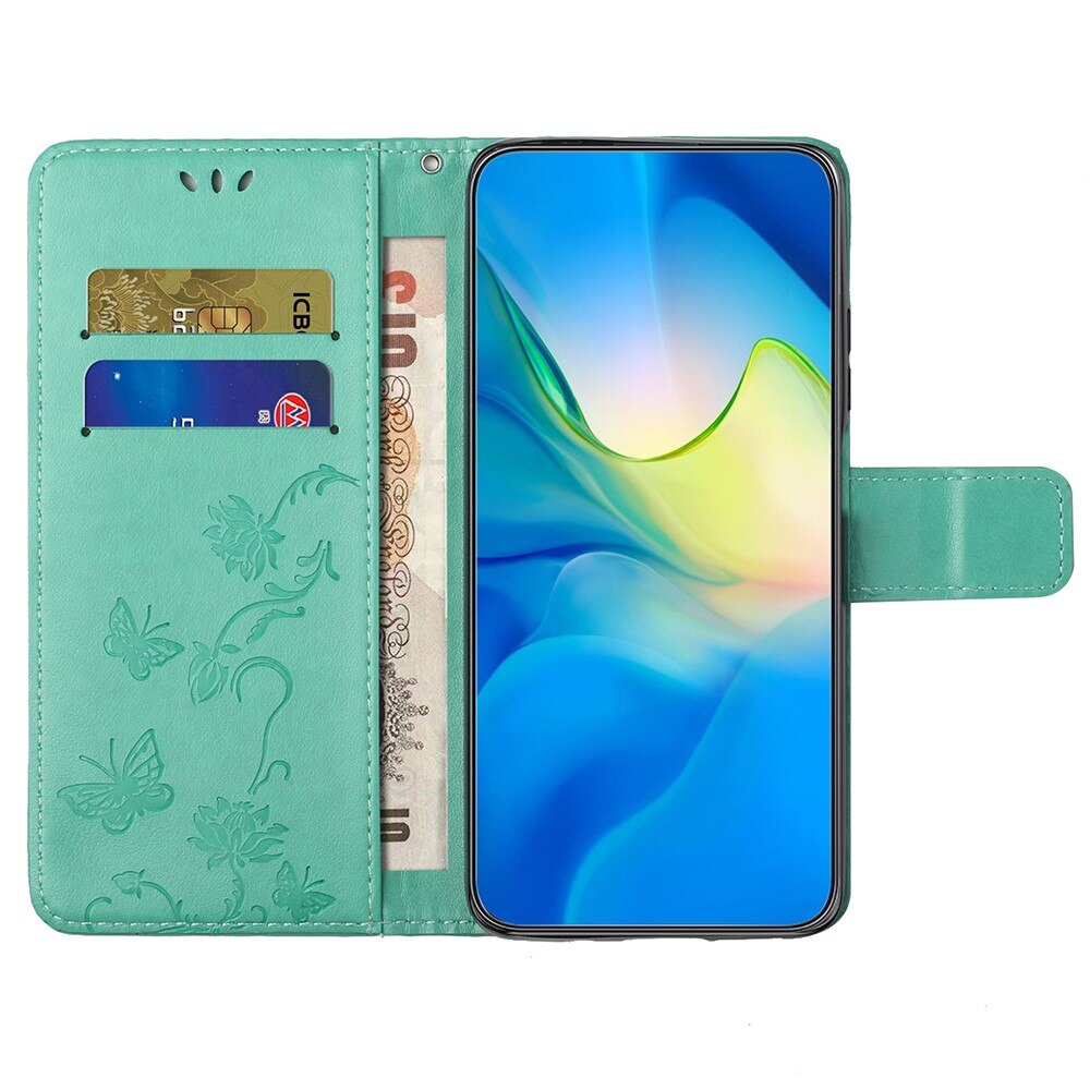 Custodia in pelle a farfalle per Motorola Moto G55, verde