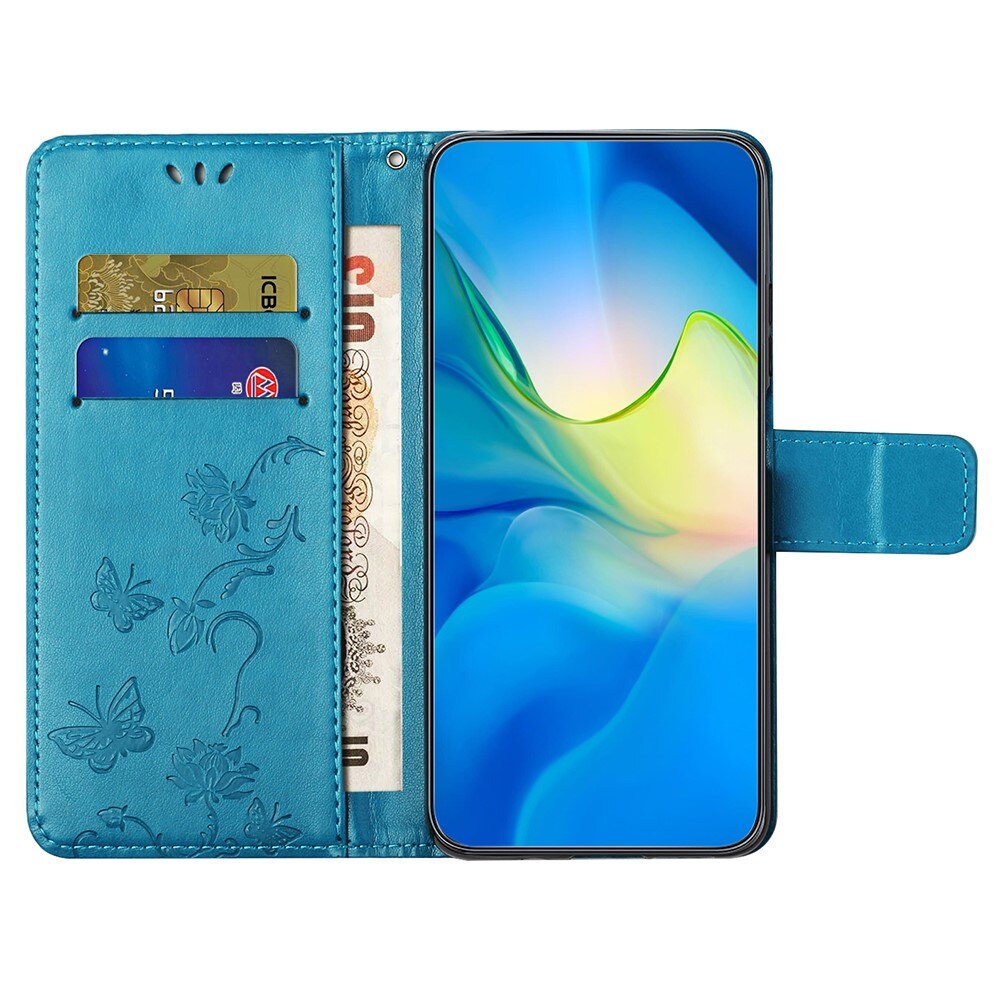 Custodia in pelle a farfalle per Motorola Moto G35, blu