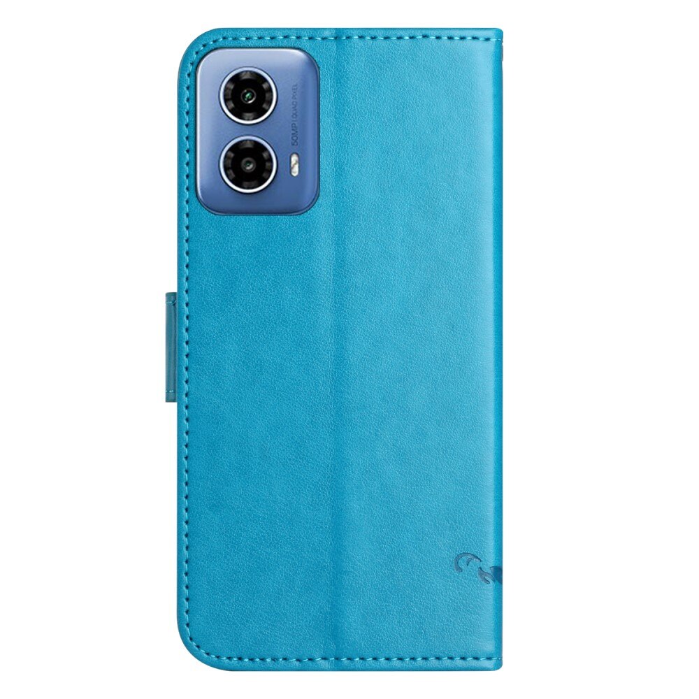 Custodia in pelle a farfalle per Motorola Moto G35, blu