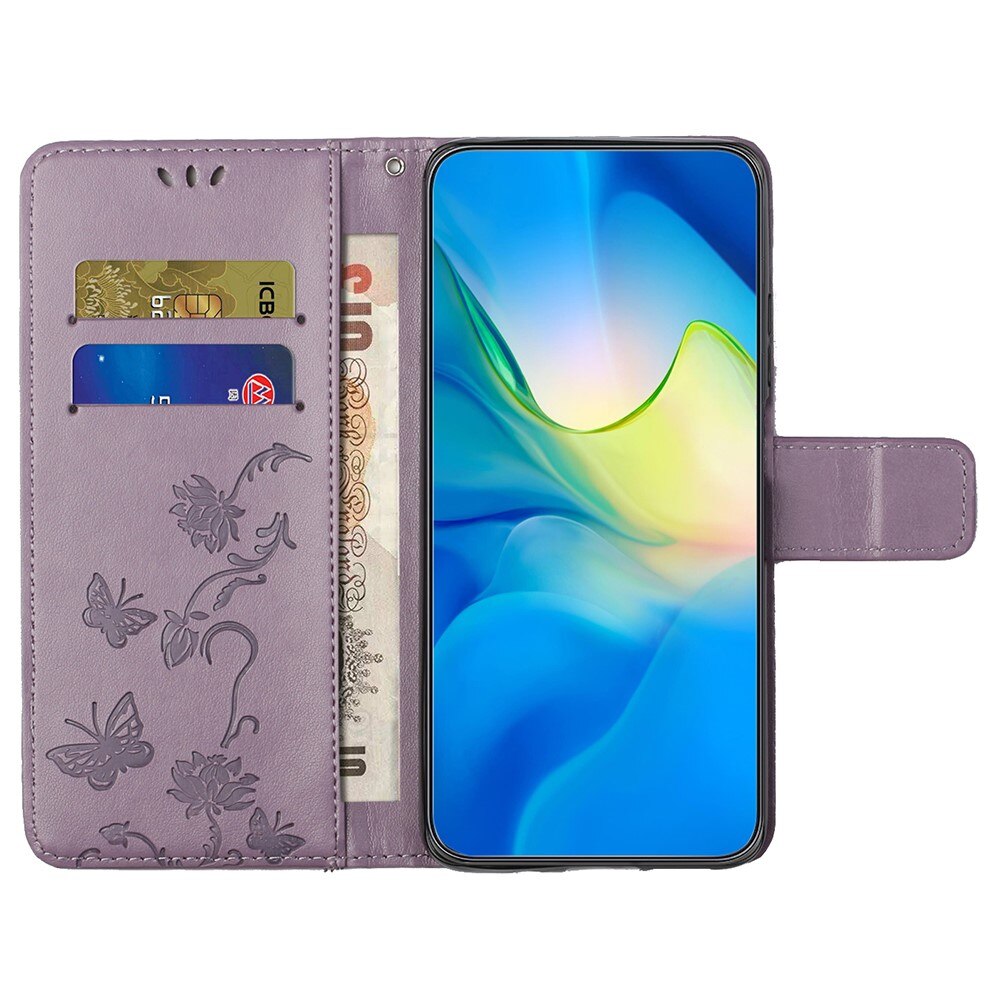 Custodia in pelle a farfalle per Motorola Moto G35, viola