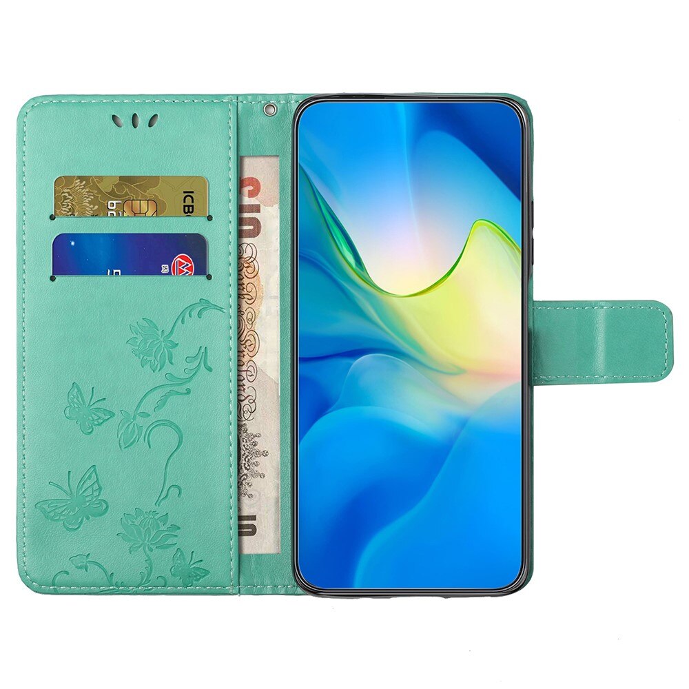 Custodia in pelle a farfalle per Motorola Moto G35, verde