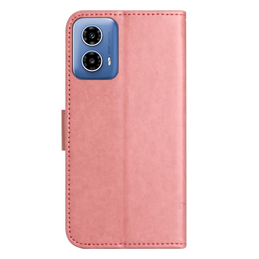 Custodia in pelle a farfalle per Motorola Moto G35, rosa