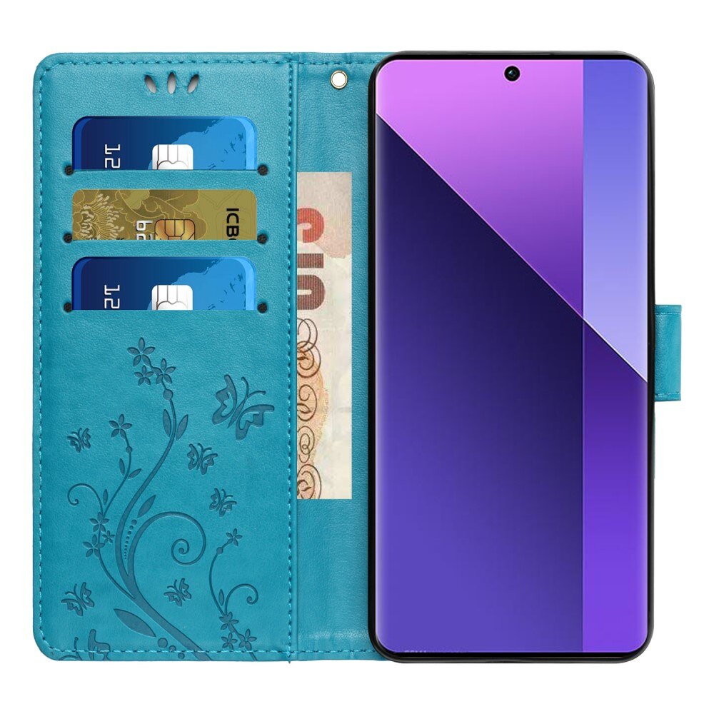 Custodia in pelle a farfalle per Xiaomi Redmi 14C, blu