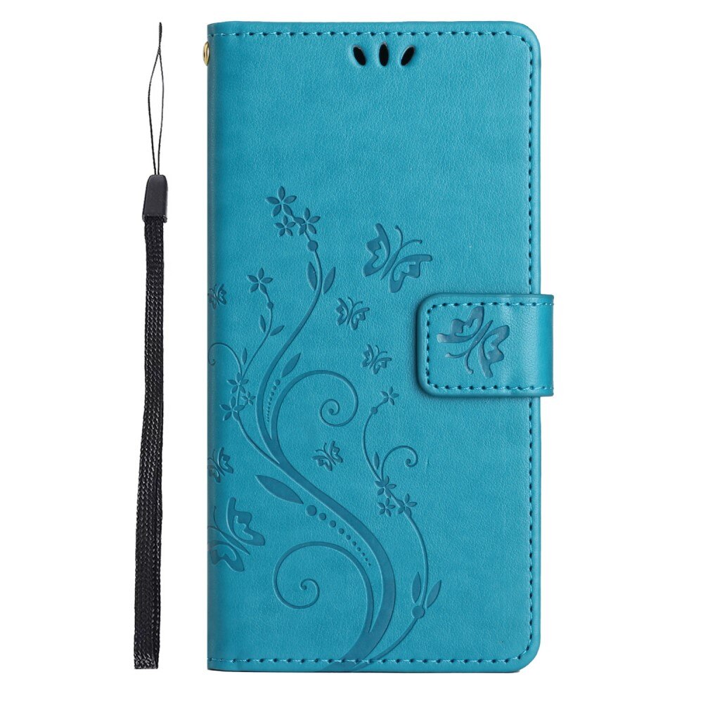 Custodia in pelle a farfalle per Xiaomi Redmi 14C, blu