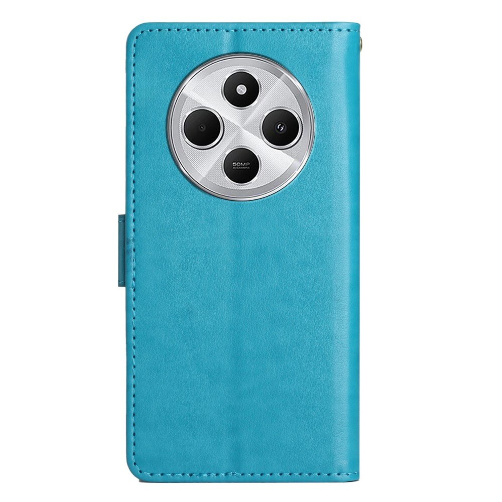 Custodia in pelle a farfalle per Xiaomi Redmi 14C, blu