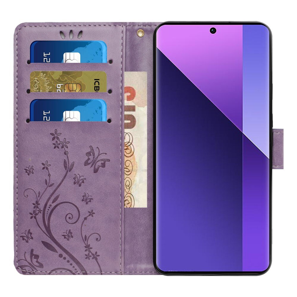 Custodia in pelle a farfalle per Xiaomi Redmi 14C, viola