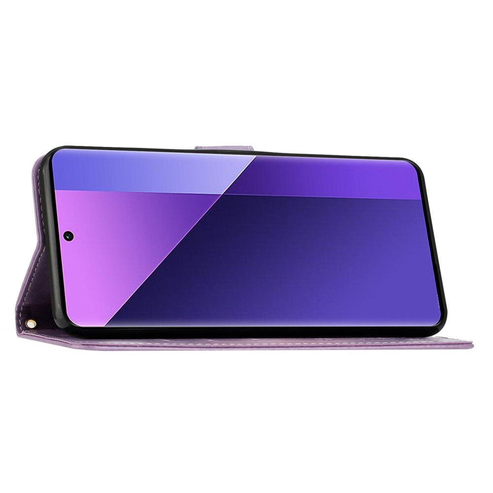 Custodia in pelle a farfalle per Xiaomi Redmi 14C, viola