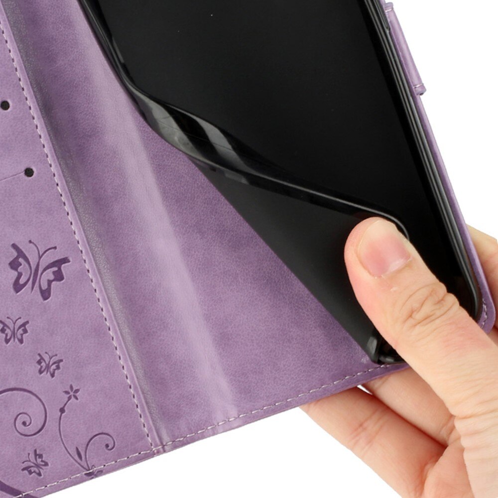 Custodia in pelle a farfalle per Xiaomi Redmi 14C, viola