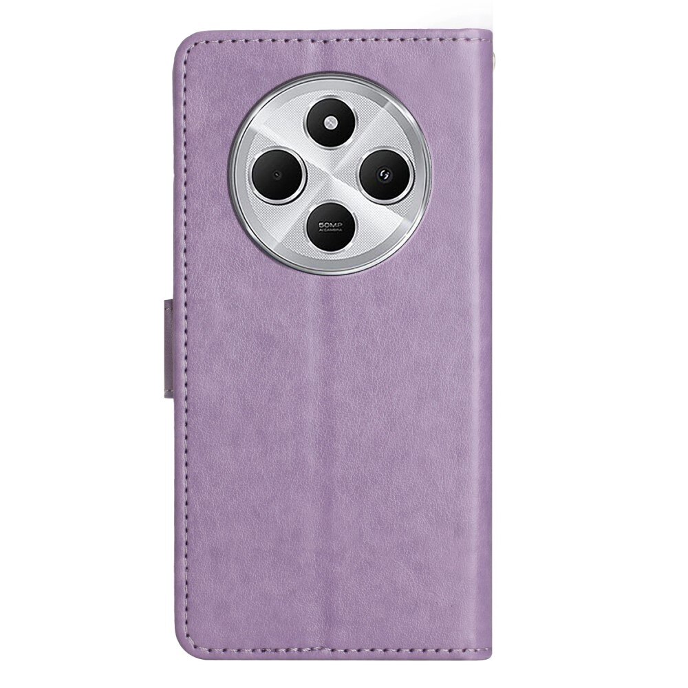 Custodia in pelle a farfalle per Xiaomi Redmi 14C, viola