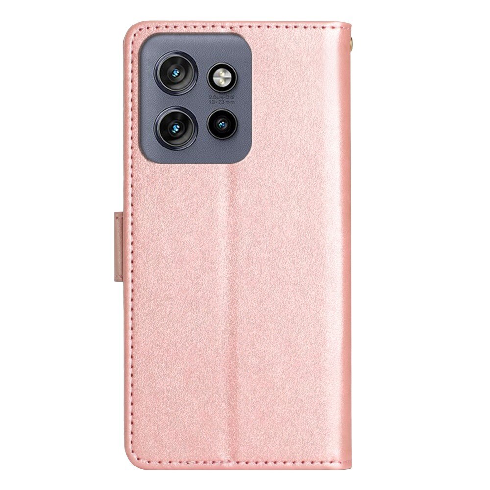 Custodia in pelle a farfalle per Motorola ThinkPhone 25, rosa dorato