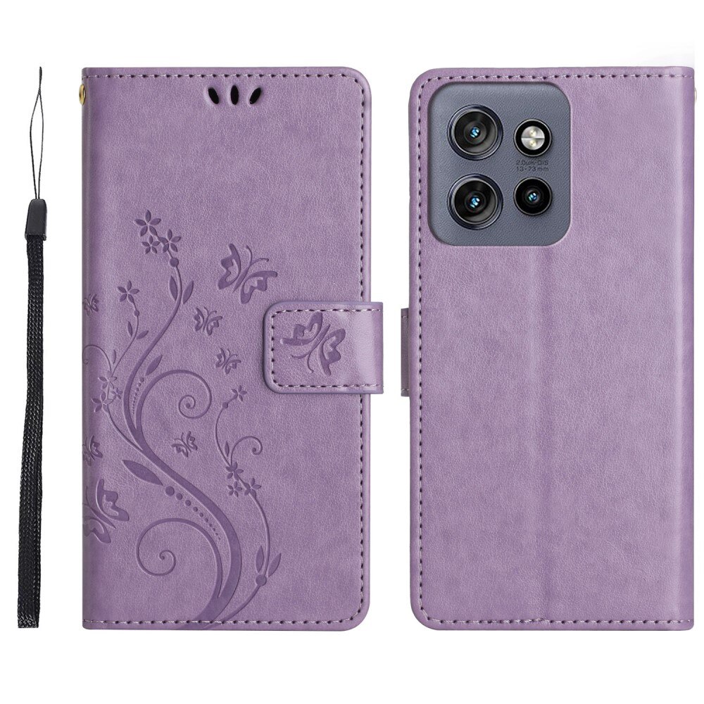 Custodia in pelle a farfalle per Motorola Edge 50 Neo, viola