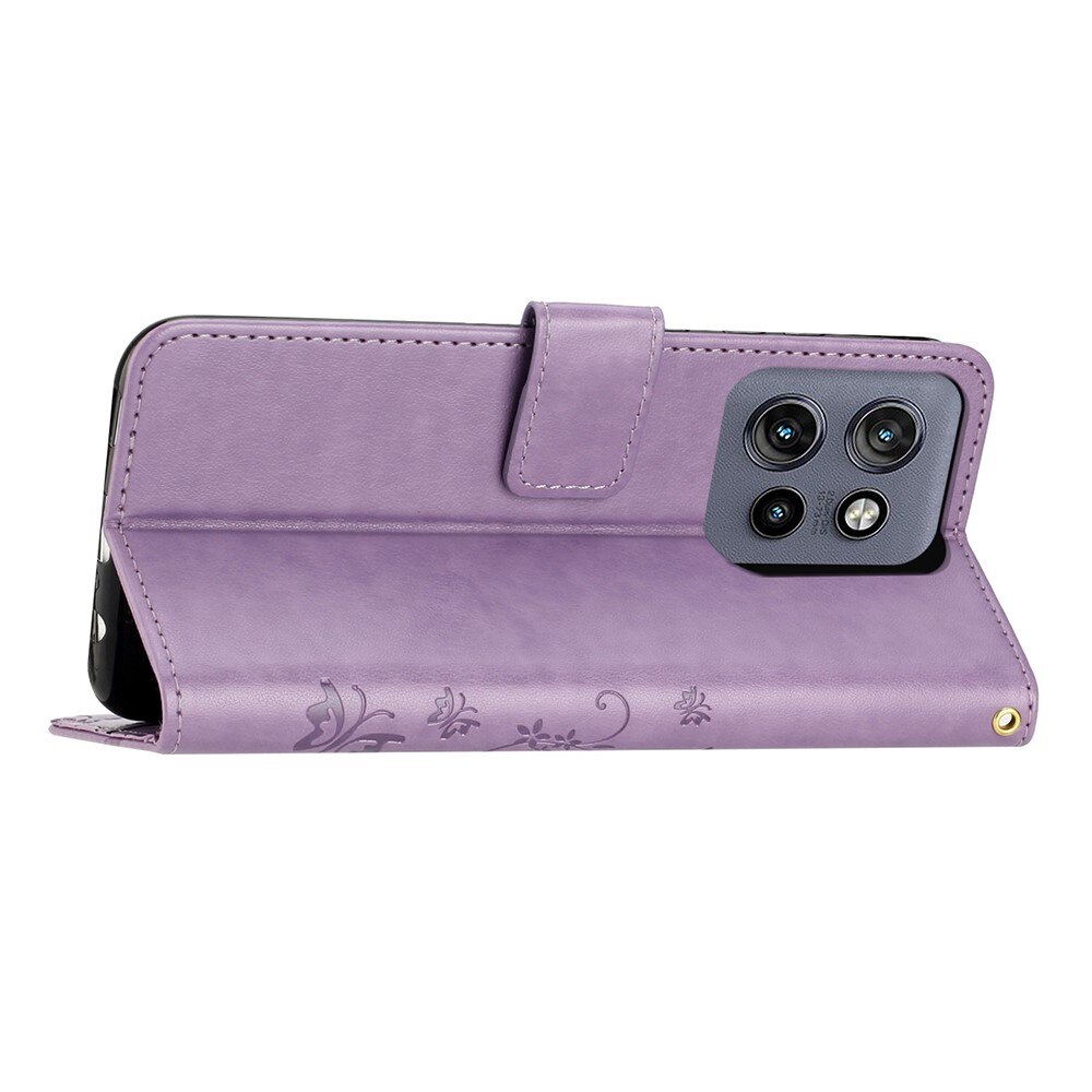 Custodia in pelle a farfalle per Motorola ThinkPhone 25, viola