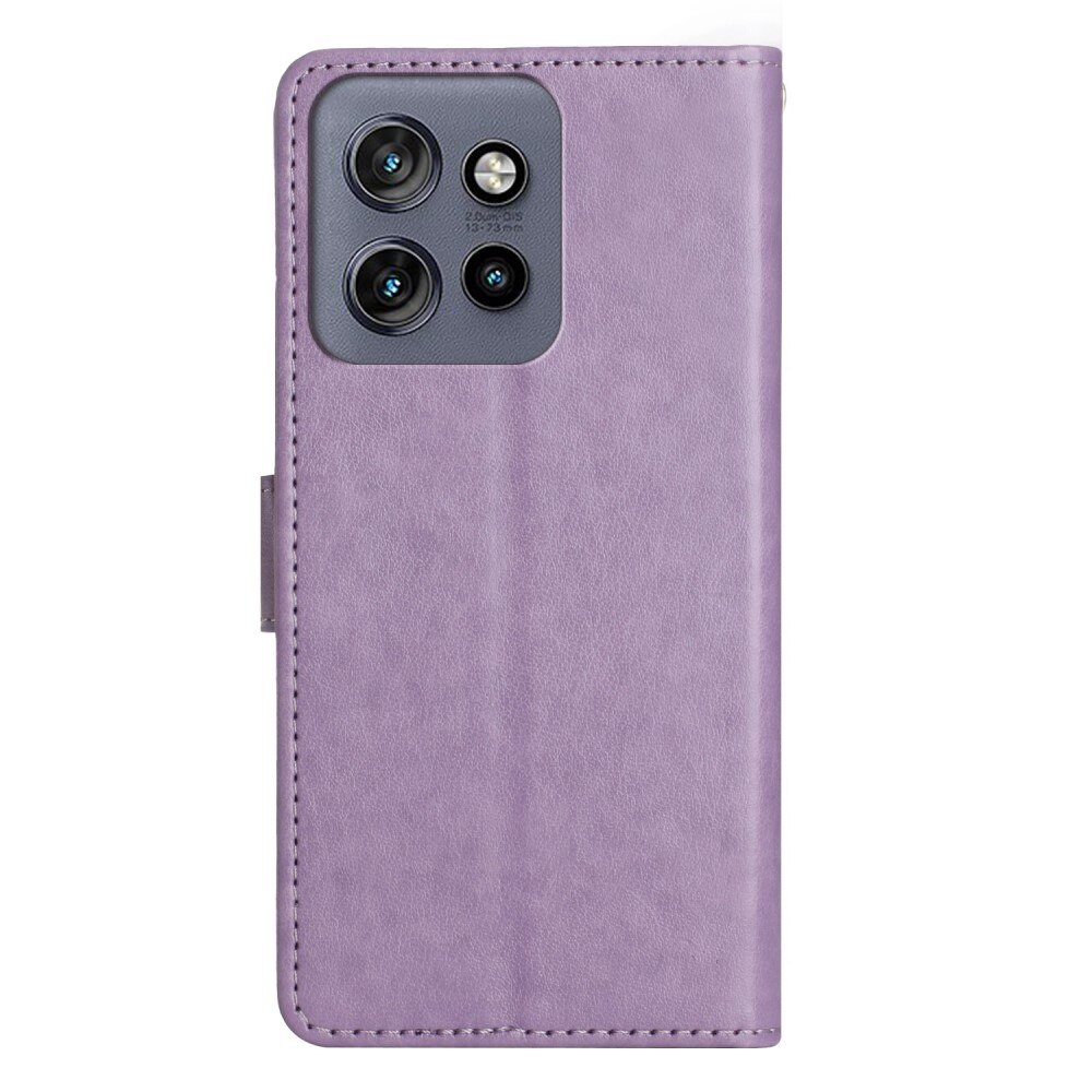 Custodia in pelle a farfalle per Motorola Edge 50 Neo, viola