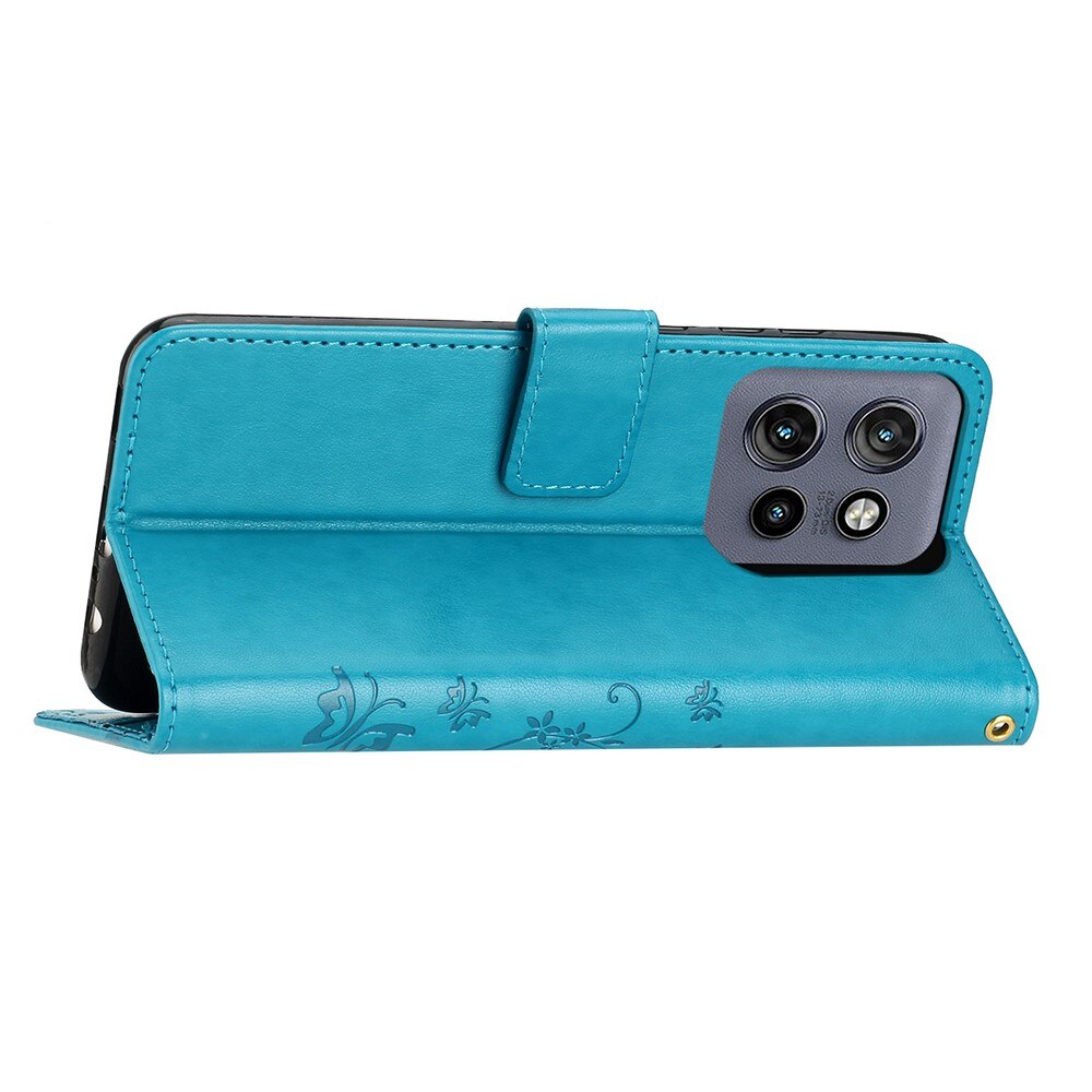 Custodia in pelle a farfalle per Motorola ThinkPhone 25, blu