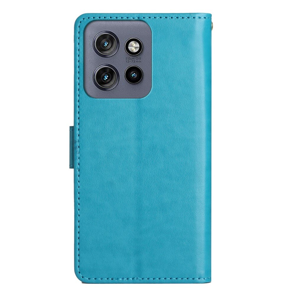 Custodia in pelle a farfalle per Motorola ThinkPhone 25, blu