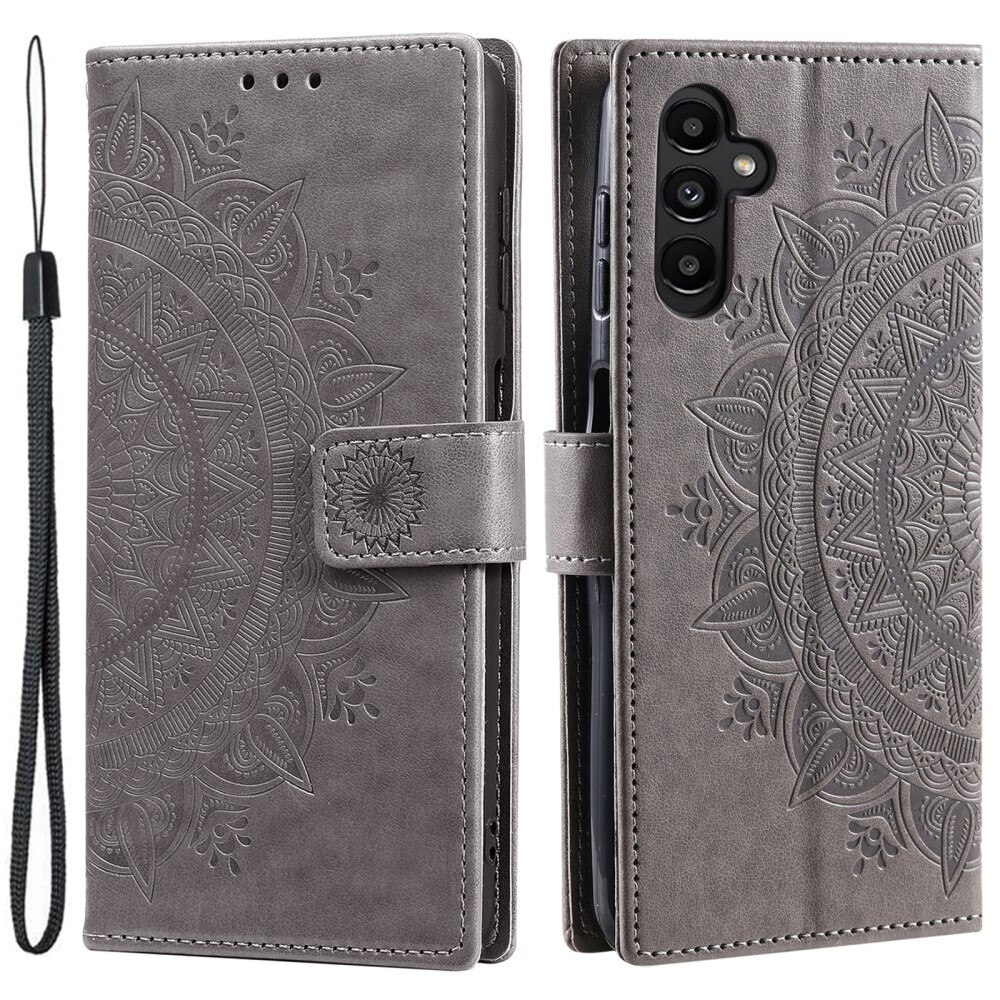 Custodia in pelle Mandala Samsung Galaxy S25 grigio