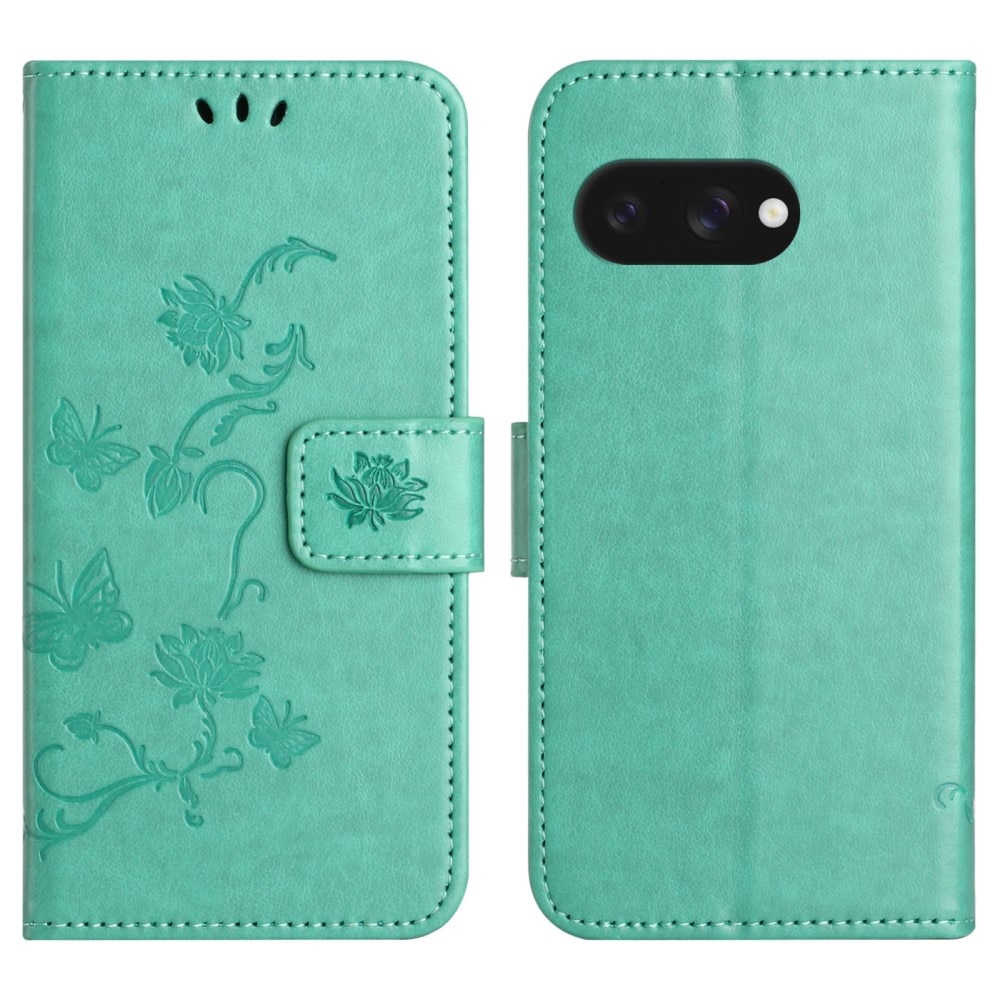 Custodia in pelle a farfalle per Google Pixel 9a, Verde